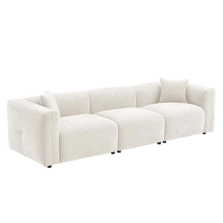 Beige Velvet 3-Seater Sofa | Modern Italian Modular Couch