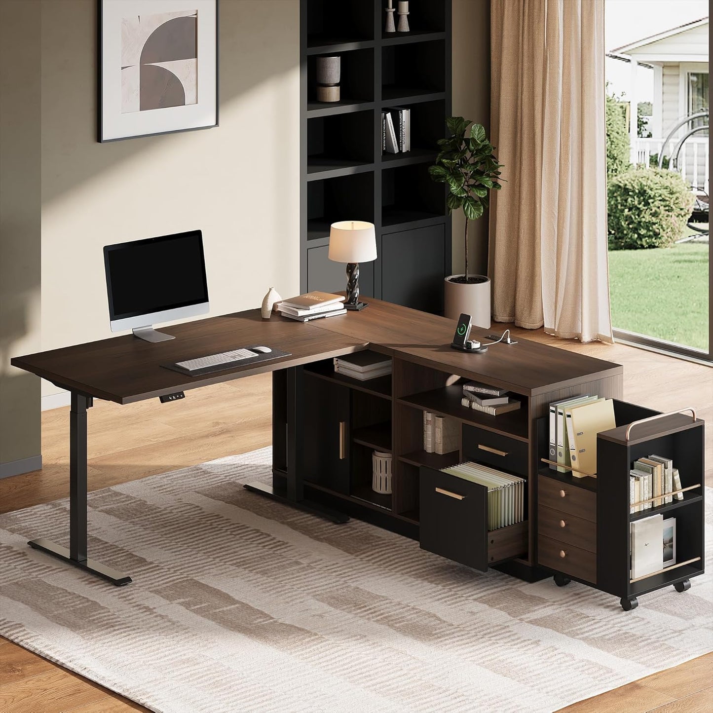Soren 67" Height-Adjustable with Rolling Cart Executive Desk
