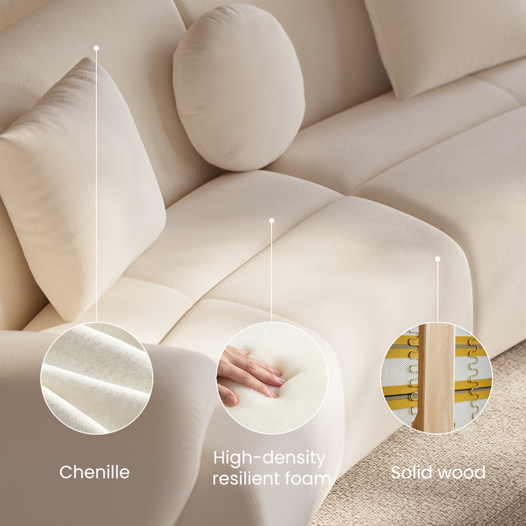 [Pre-Sale] Bamboo-Segment Design Curved Sofa, 109.4" Loveseat Modular Chenille Sectional, Cream
