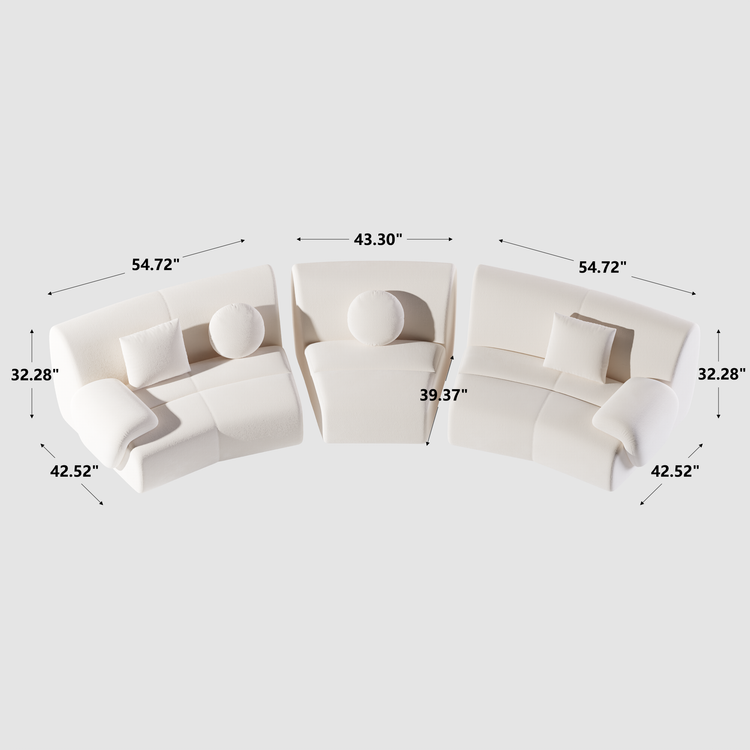 [Pre-Sale] Bamboo-Segment Design Curved Sofa, 152.7" 3-Piece Modular Chenille Sectional, Cream