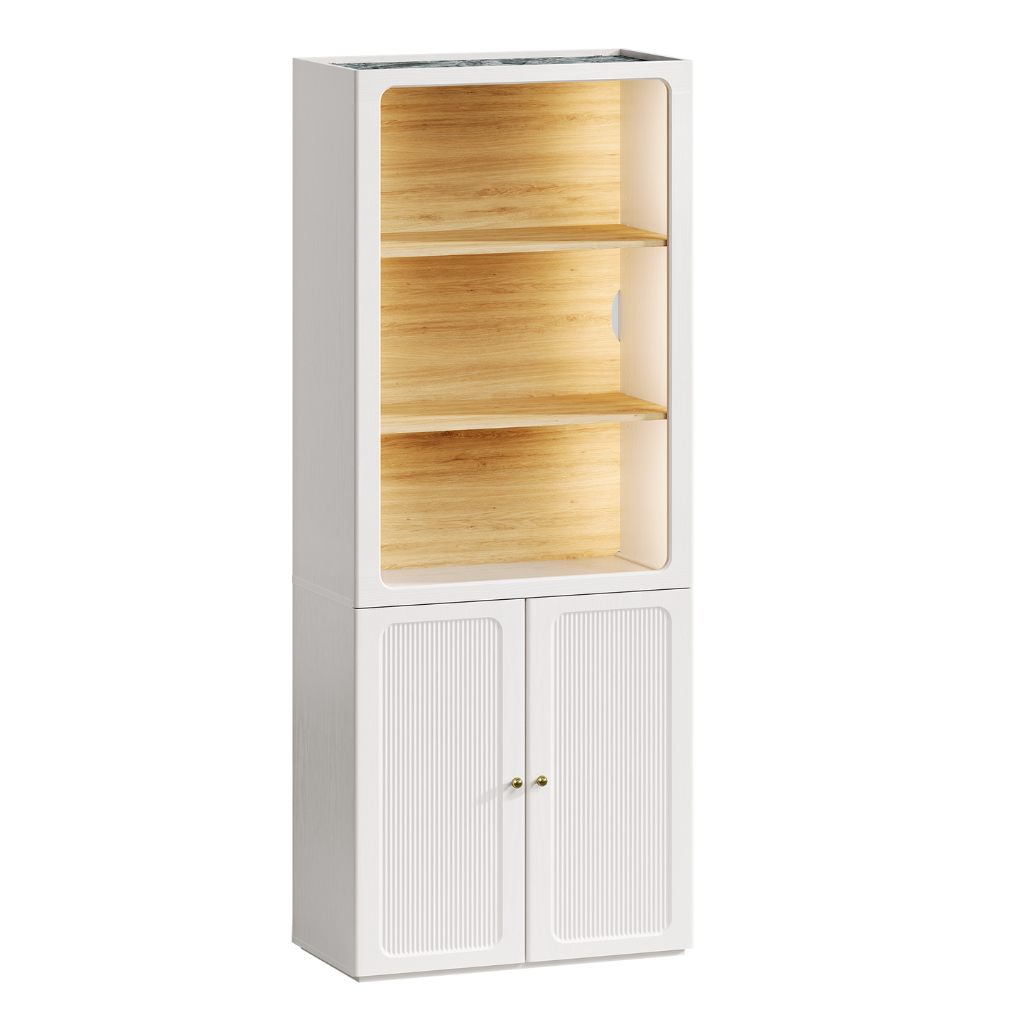 FlexMod 78.1" Modular Tall Bookcase with Scalloped Doors, Open Shelves & LED Lighting