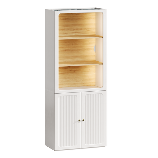 FlexMod 78.1" Modular Tall Bookcase with Scalloped Doors, Open Shelves & LED Lighting