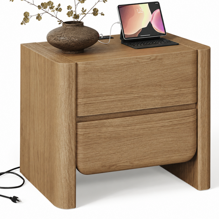 26-Inch Curved-Edge Nightstand with Charging Station