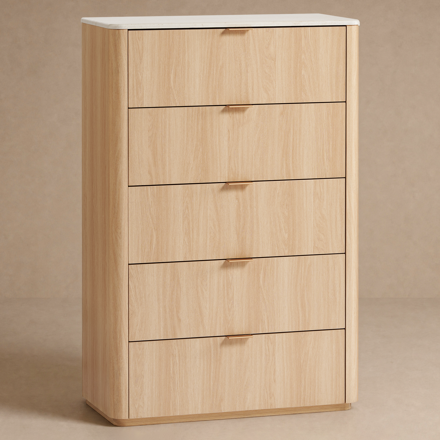 48" Tall 5 Deep Drawer Dresser for Bedroom, Modern Chest of Drawers with Faux Travertine Top