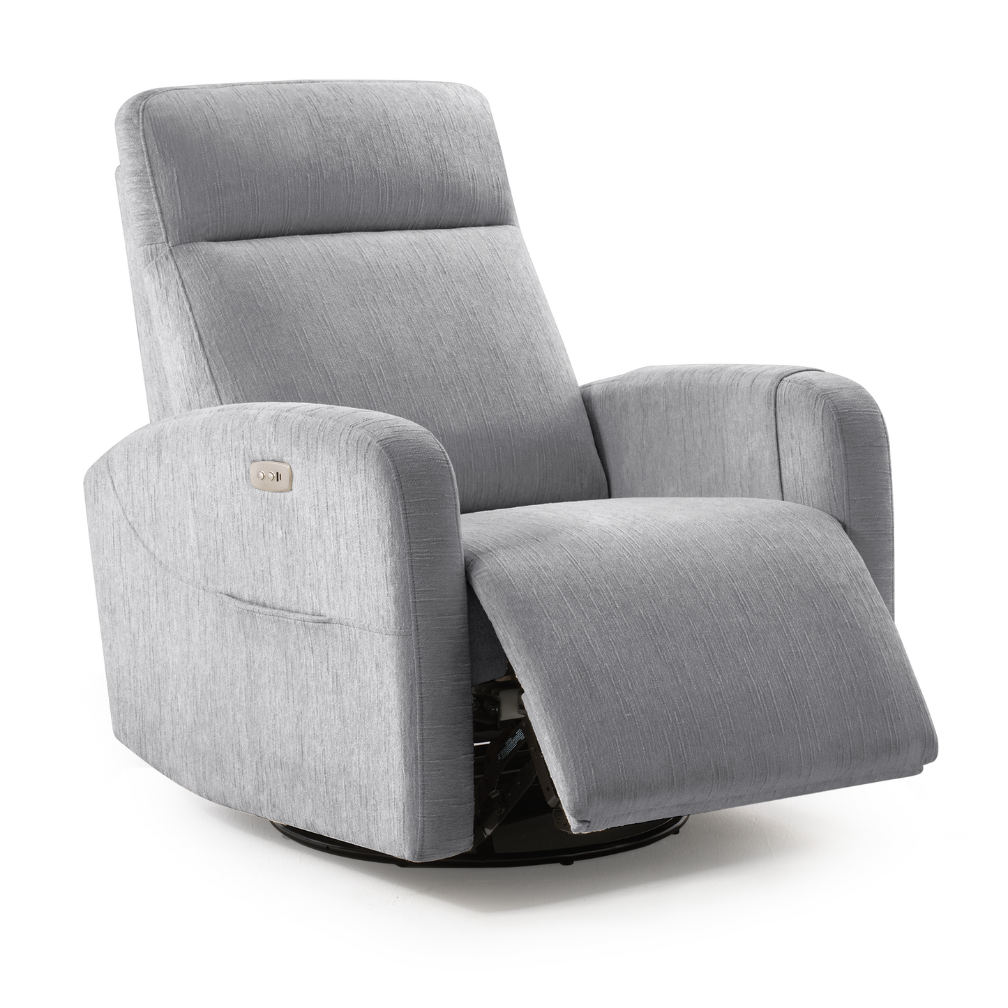 Nursery Power Swivel Glider Recliner with Adjustable Headrest & USB-C、Grey