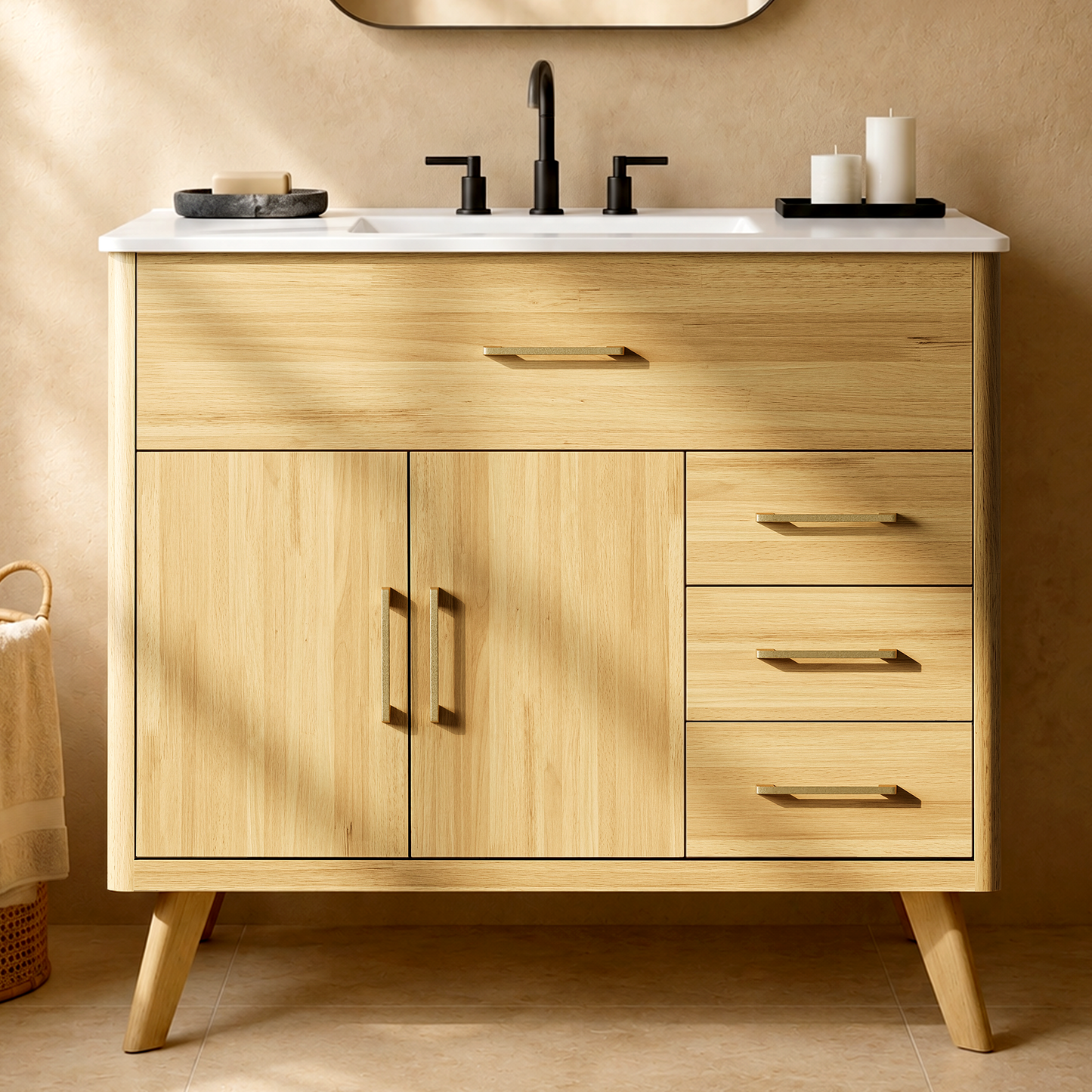 Mid-Century 36" Bathroom Vanity with Ceramic Sink