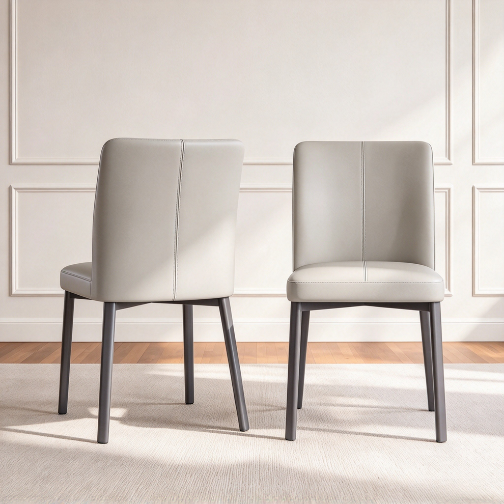 2-Pack White PVC Dining Chairs with Double Half Stitch Detailing