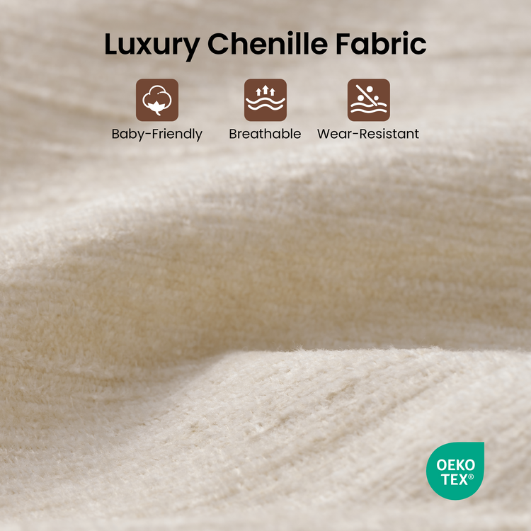 Sofá de 2 plazas modular de chenilla de 78" en beige con reposabrazos anchos y cojín lumbar - Lonny