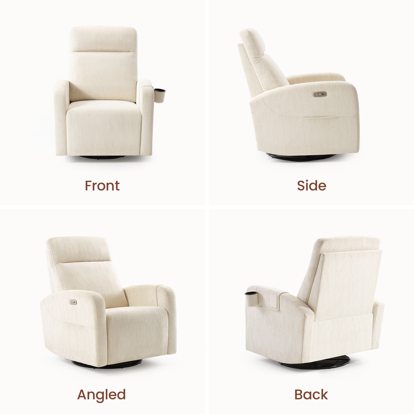 Nursery Power Swivel Glider Recliner with Adjustable Headrest & USB-C、Beige