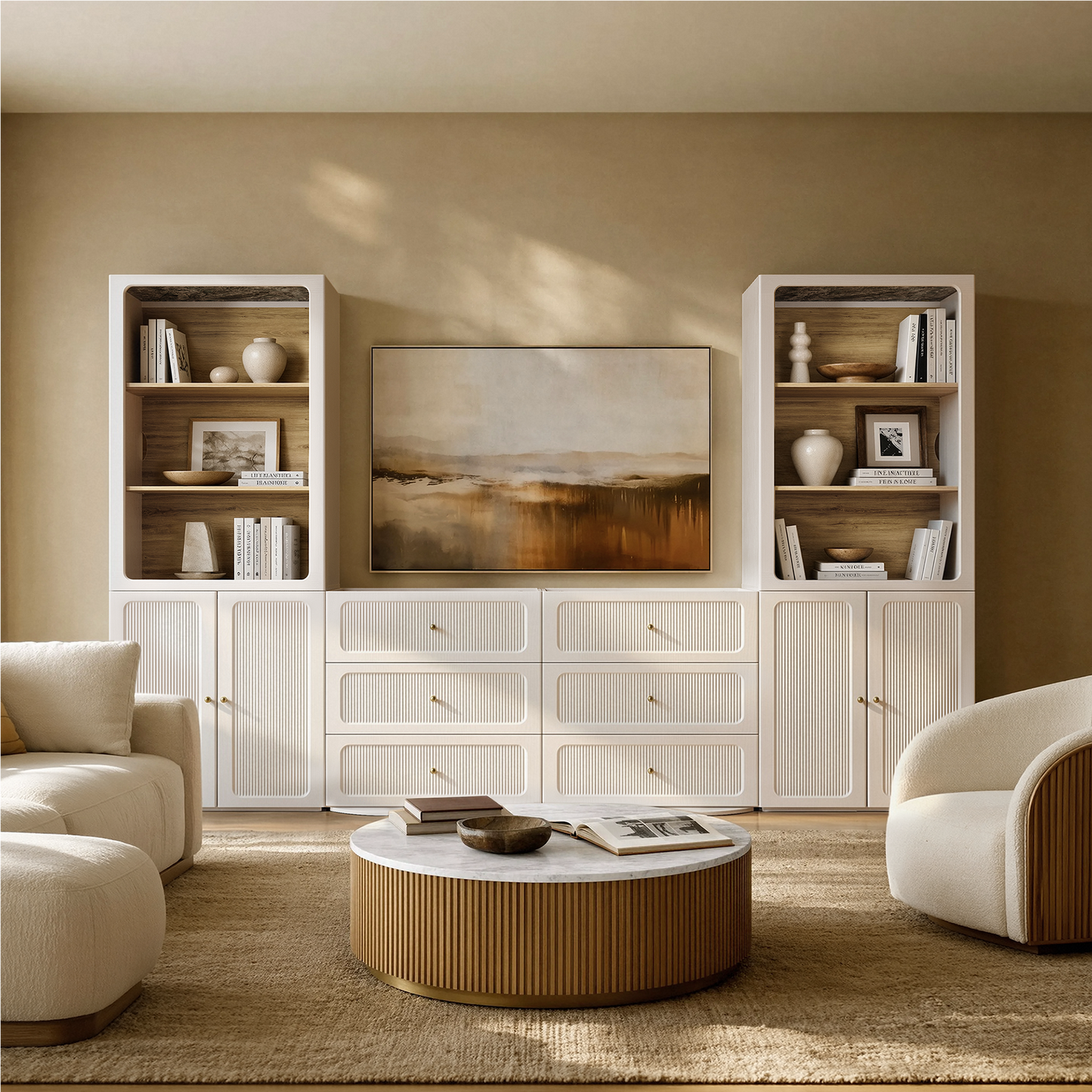 Flexmod 126" Modular Storage with Display Towers, Drawers & Cabinets