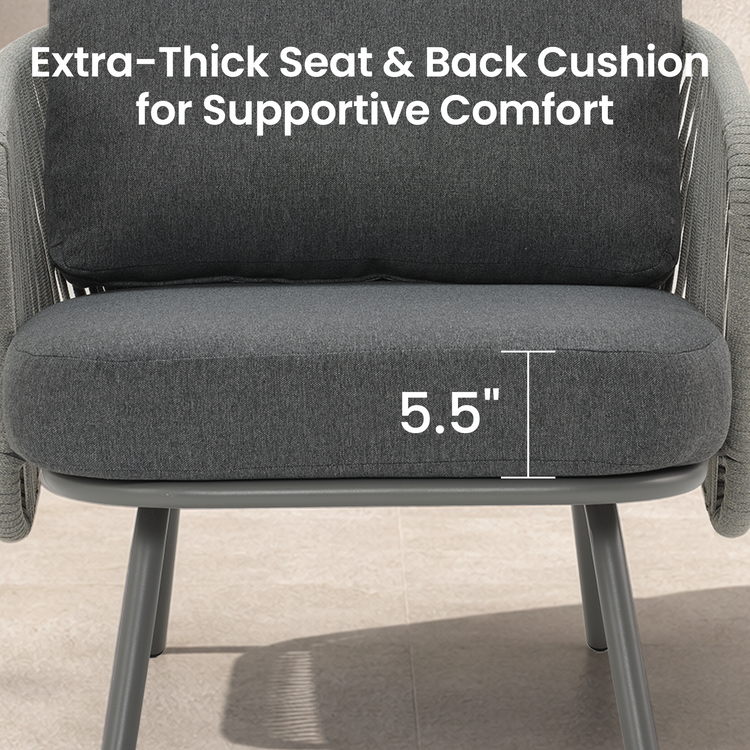 33.8" Outdoor Round Tube Woven Rope Arm Lounge Chair