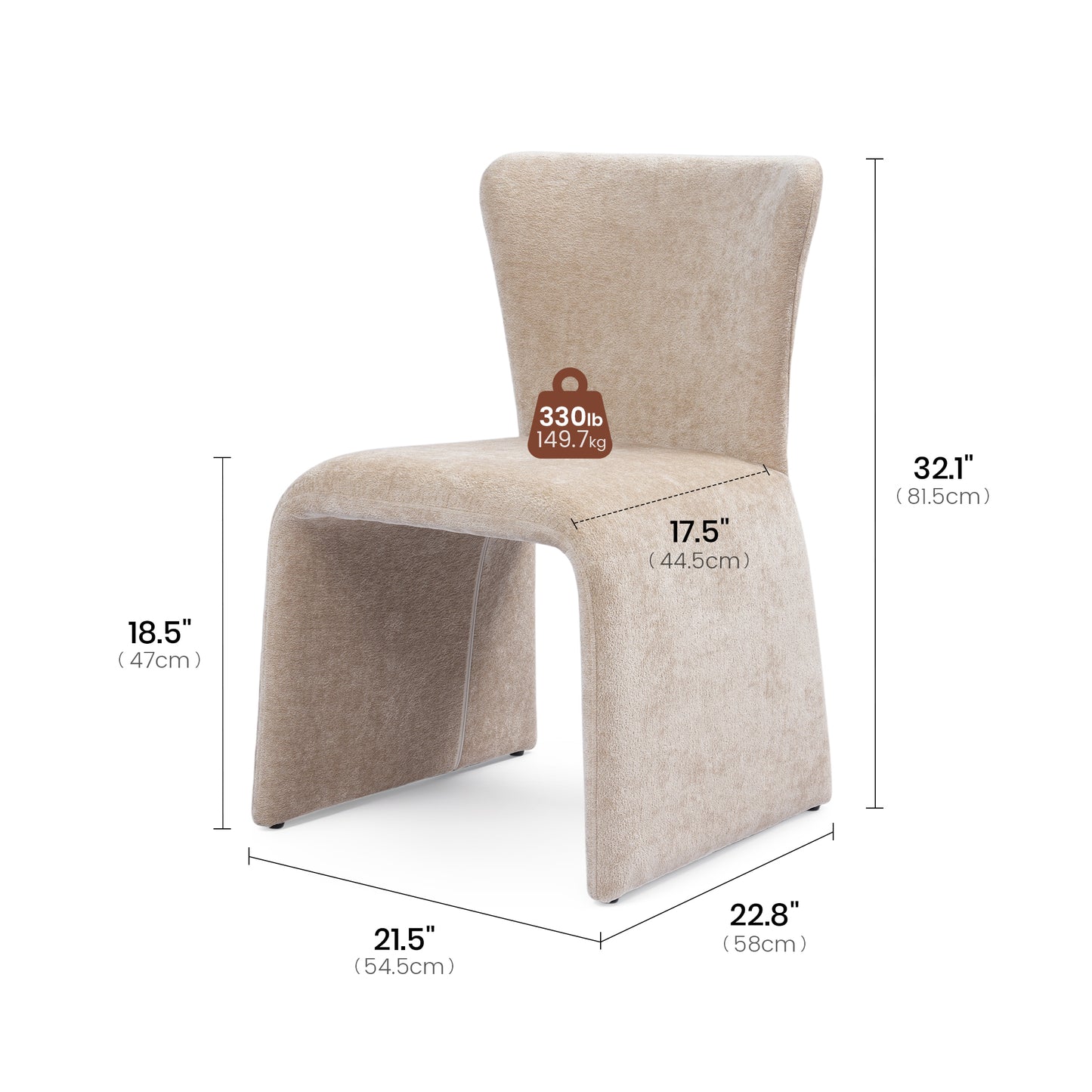 U Base Chenille Dining Chairs Set of 2,Light Coffee