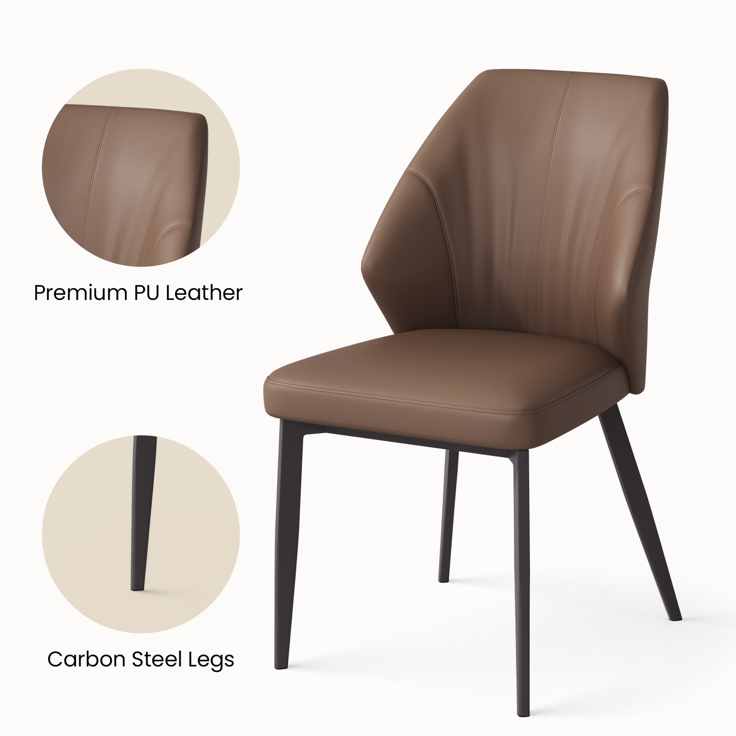 2-Pack Brown PU Leather Dining Chairs with Pleated Backrest