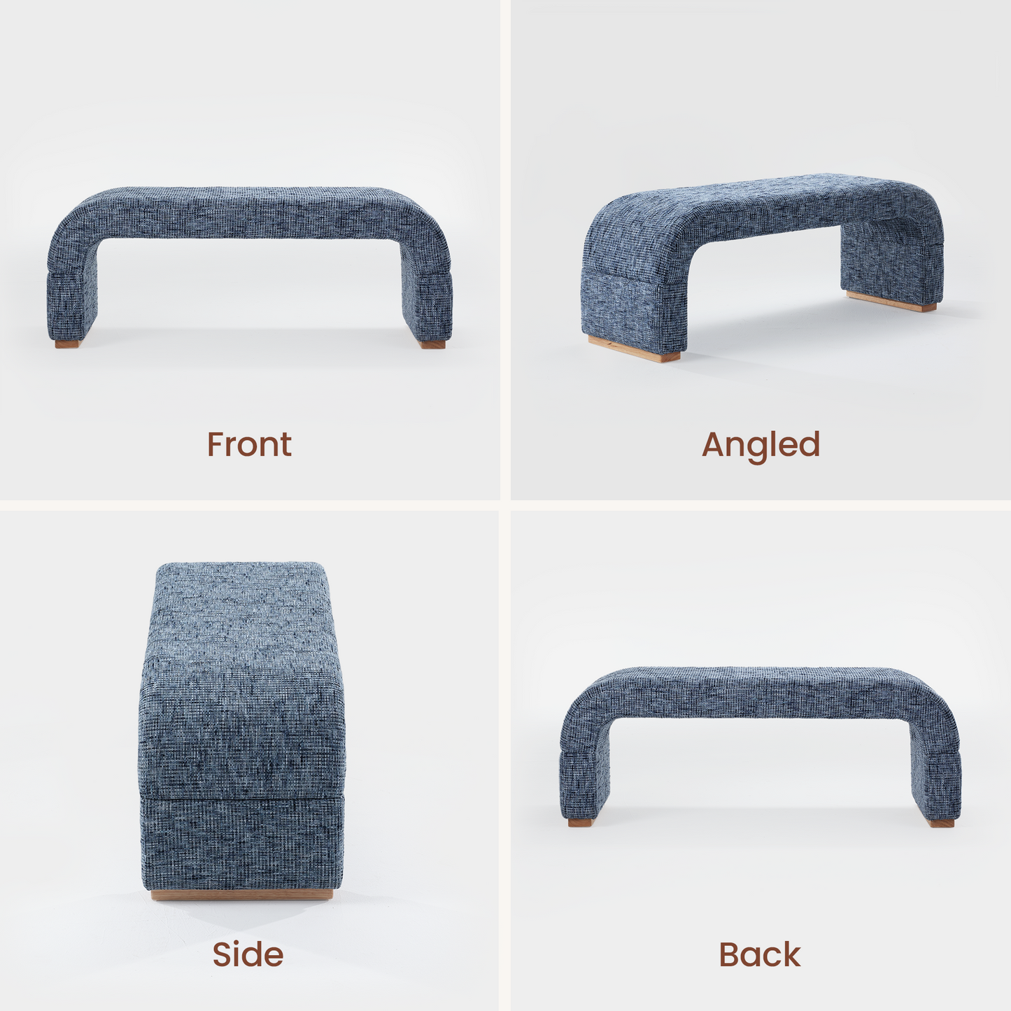 Dione Curved U-Shaped Ottoman Bench, Harbor Depth Blue