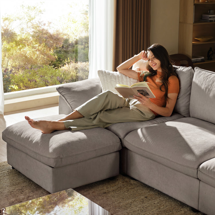 Dreamboat Modular Chenille L-Shape and Loveseat Sofa Set with Storage Ottoman,Gray