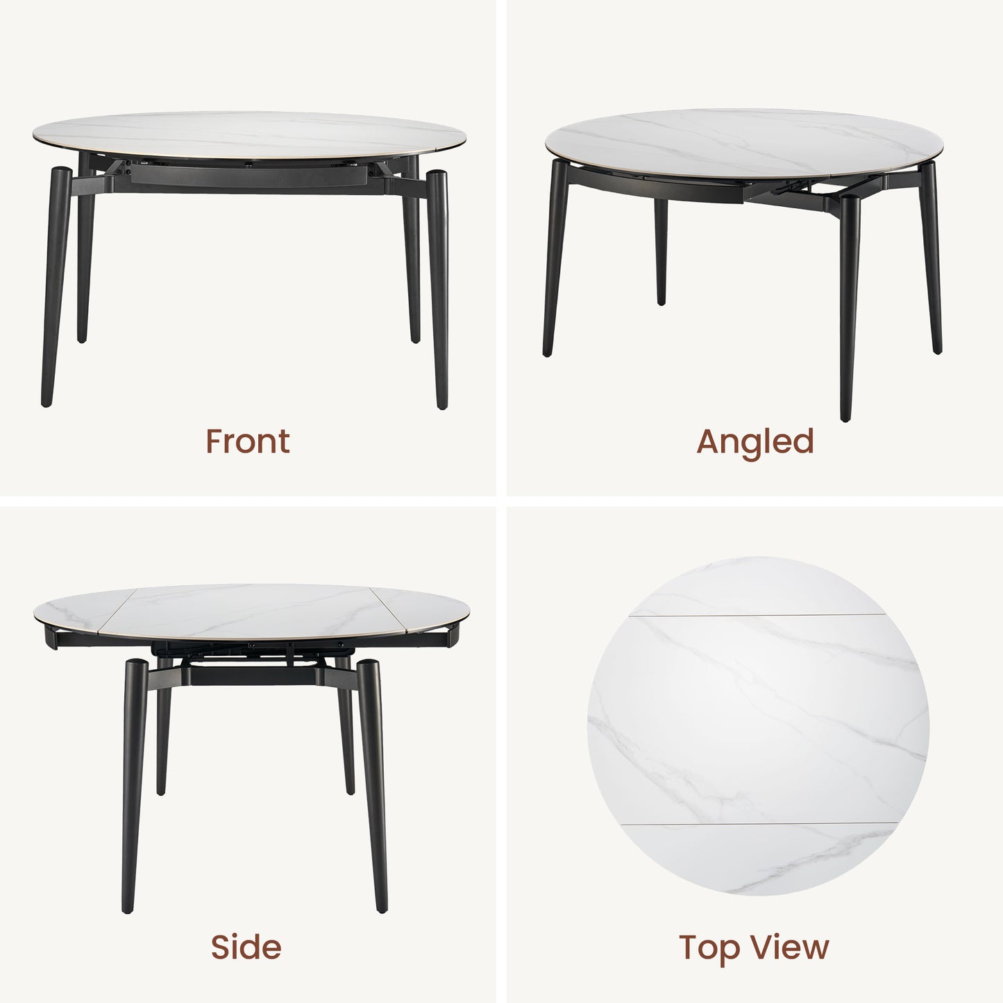 51.2" Round Sintered Stone Extendable Dining Table, Seats 4–6