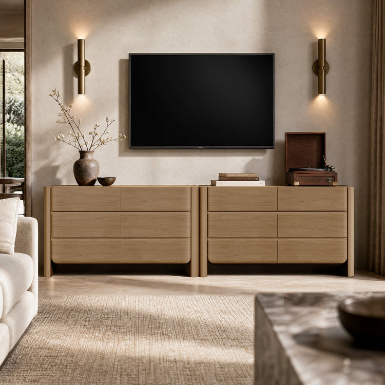 [Pre-Sale] 55 Inch 6 Drawer Curved Edge Dresser, Thick Rounded Side Panels