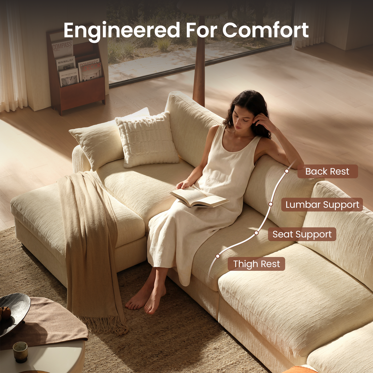 Rialto Modular Chenille U-Shape Sofa with Storage Ottoman,Beige