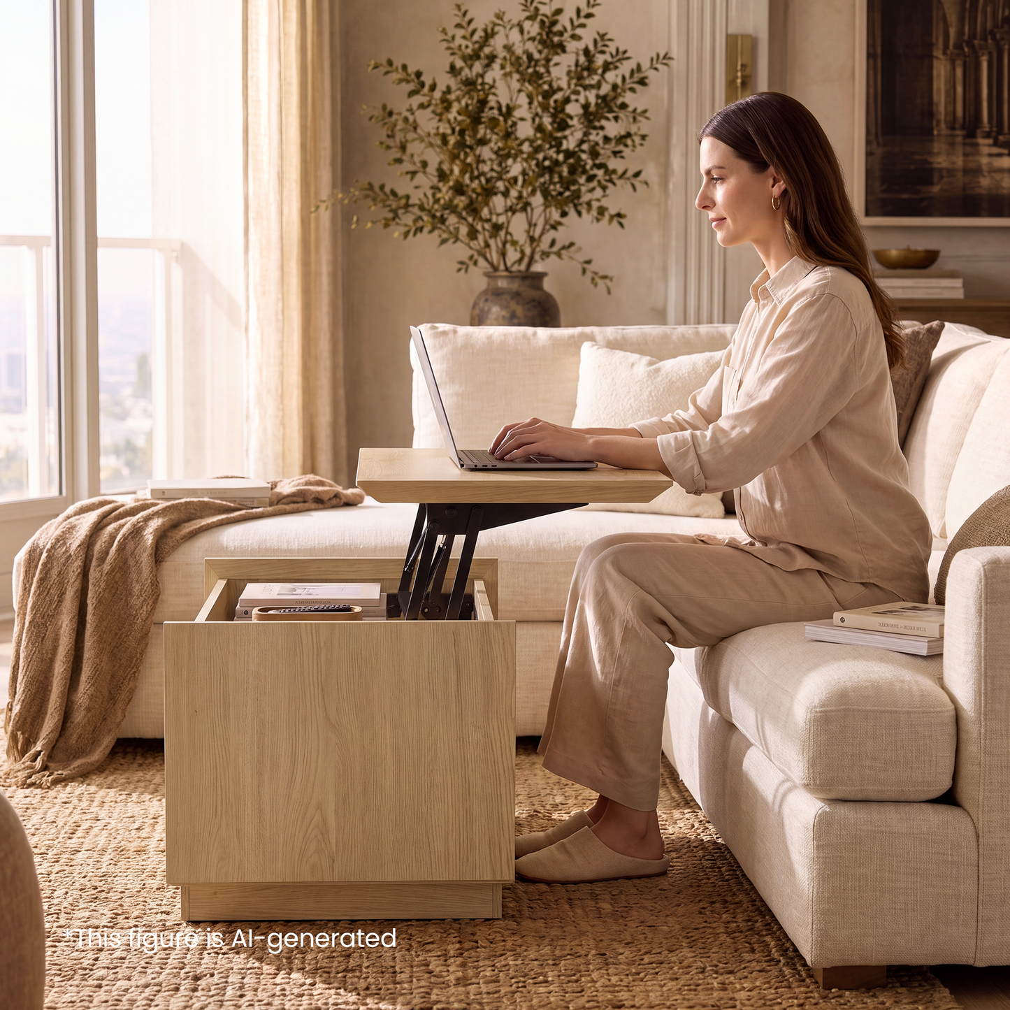 Arlo 35" Lift Top Coffee Table, Modern Wood Coffee Table with Storage