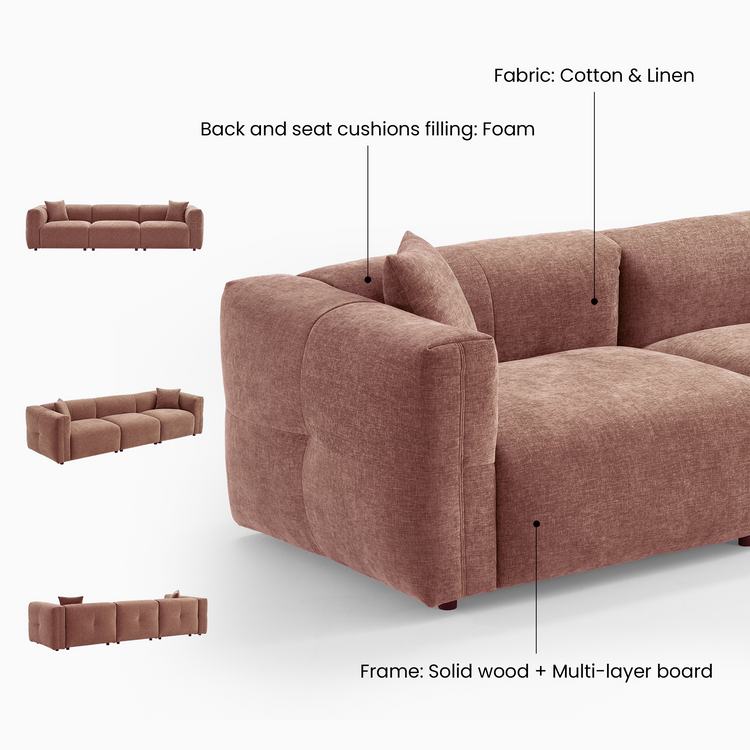 Pink Velvet 3-Seater Sofa | Modern Italian Modular Couch