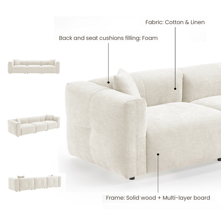 Beige Velvet 3-Seater Sofa | Modern Italian Modular Couch