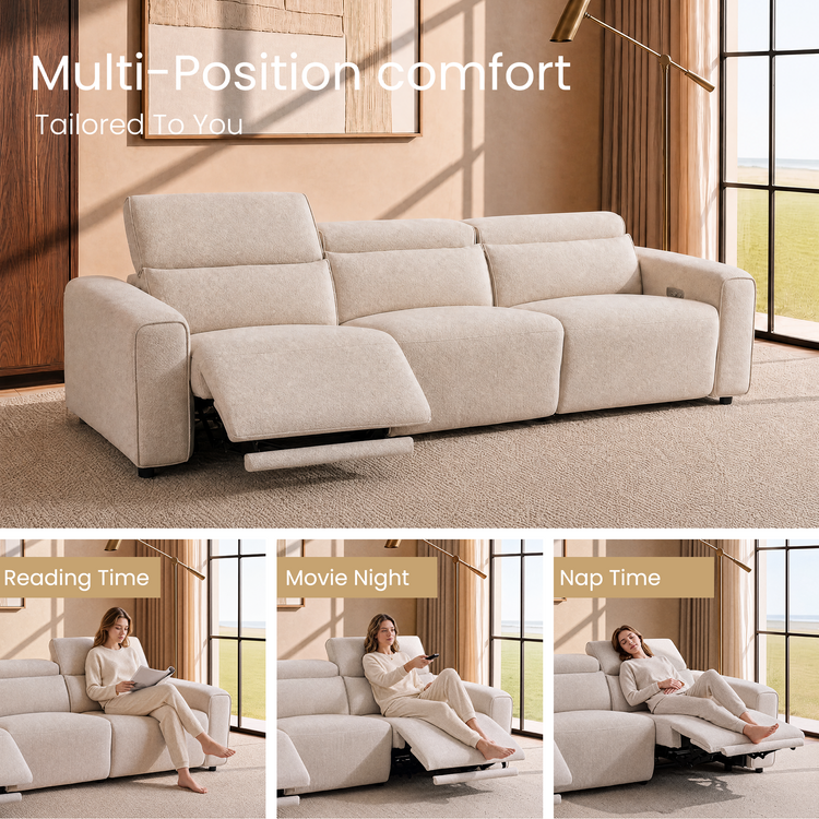 [Pre-Sale] 110" Side Power Recliners Sofa, 3-Seater Fabric Motion Sofa with  Electric Footrests & Lumbar Support