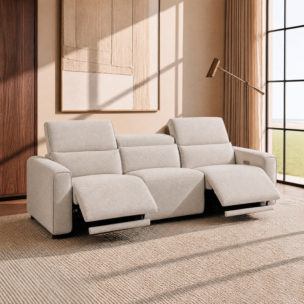 [Pre-Sale] 110" Side Power Recliners Sofa, 3-Seater Fabric Motion Sofa with  Electric Footrests & Lumbar Support