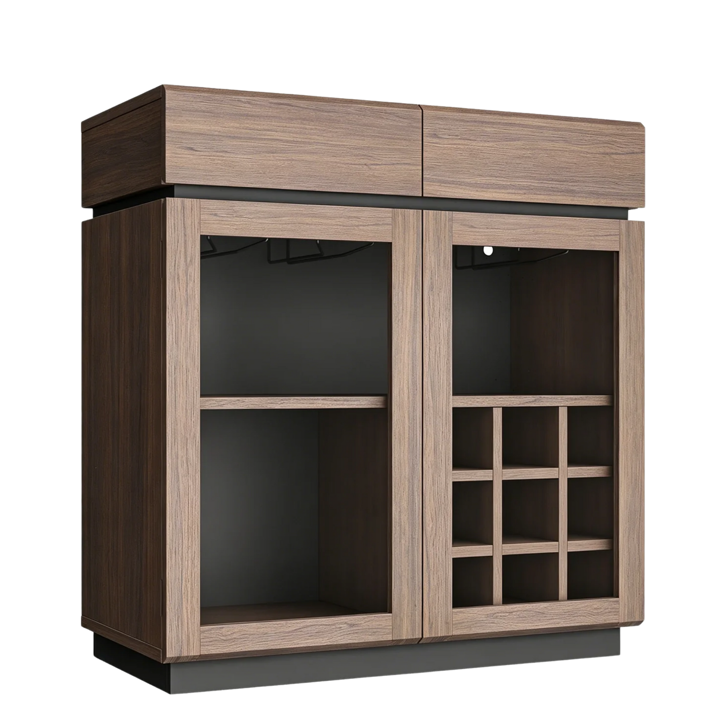 Whisper Series Coffee Bar Cabinet with LED, Charging & Wine Rack, Walnut