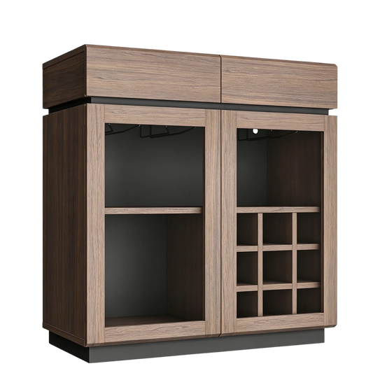 Whisper Series Coffee Bar Cabinet with LED, Charging & Wine Rack, Walnut