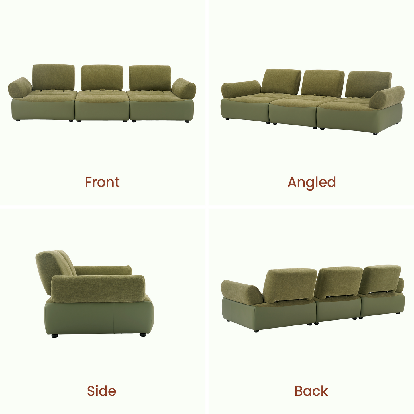 [Pre-Sale] 118-Inch Wide Modern 3-Seater Deep-Seat Sofa - Olive Green Chenille and Faux Leather