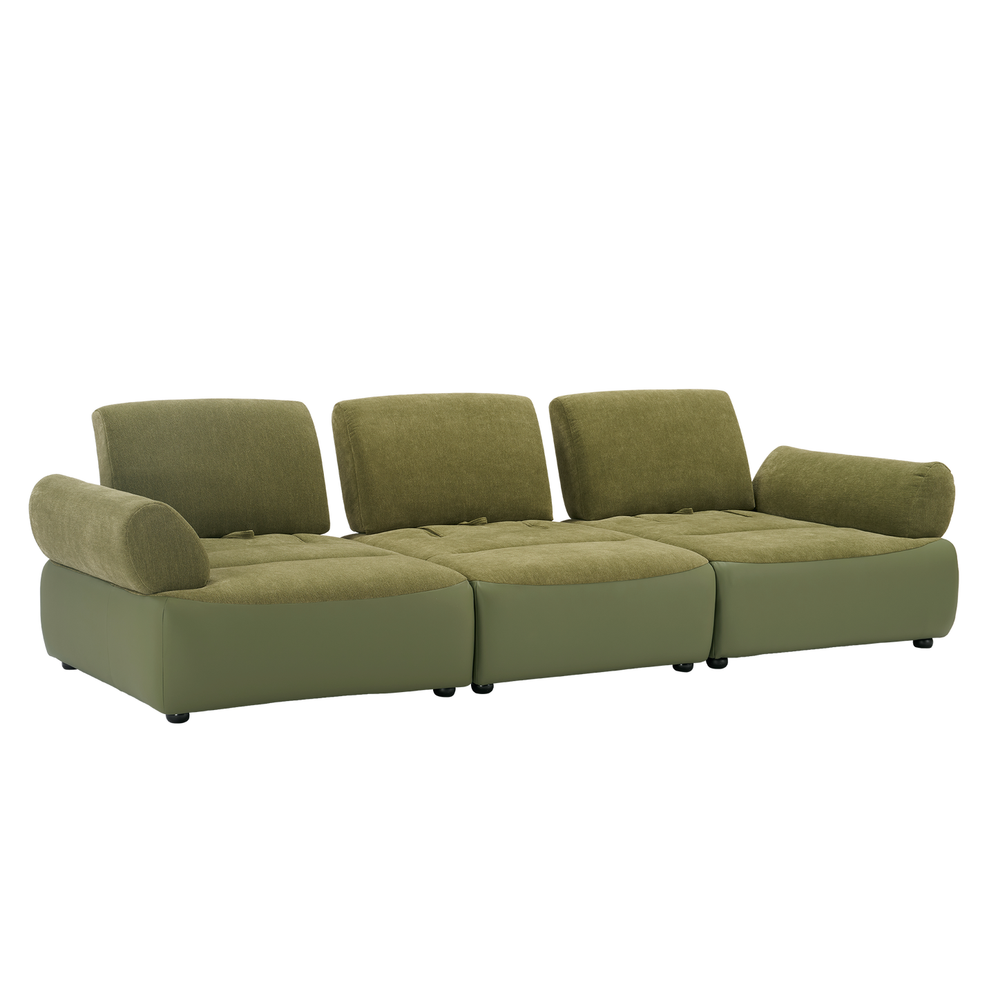 [Pre-Sale] 118-Inch Wide Modern 3-Seater Deep-Seat Sofa - Olive Green Chenille and Faux Leather