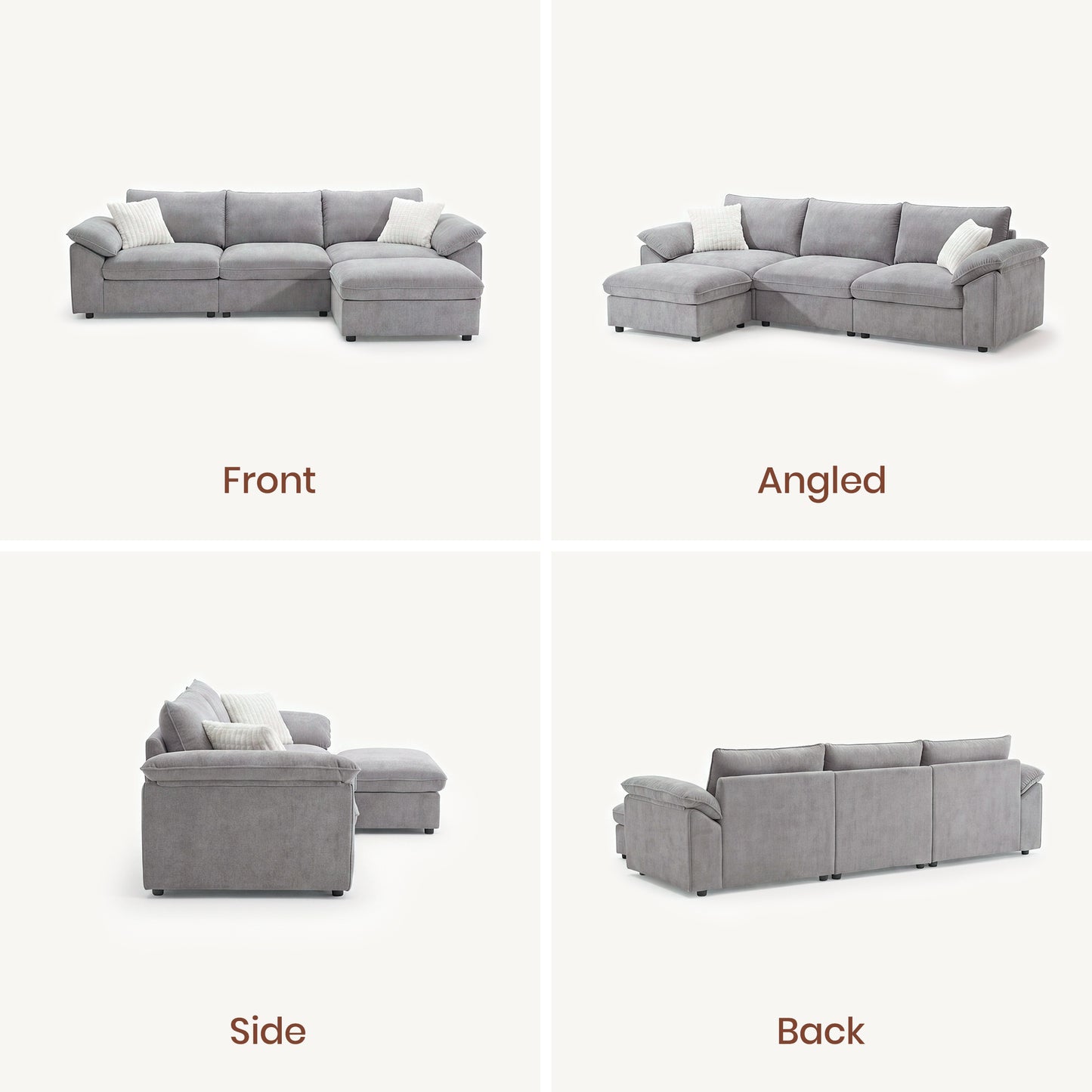 Dreamboat Modular Chenille L-Shape Sofa with Storage Ottoman,Gray