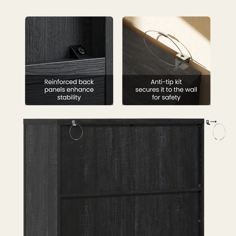 [Pre-Sale] Harmo Block 70" Arched Bookcase with Doors,  Hall Tree & Entryway Cabinet, Black&Burl Wood