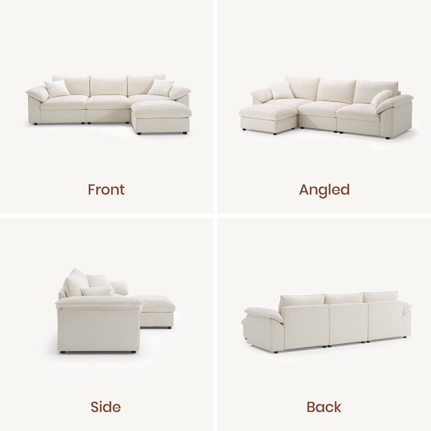 Dreamboat Modular Chenille L-Shape Sofa with Storage Ottoman,Beige