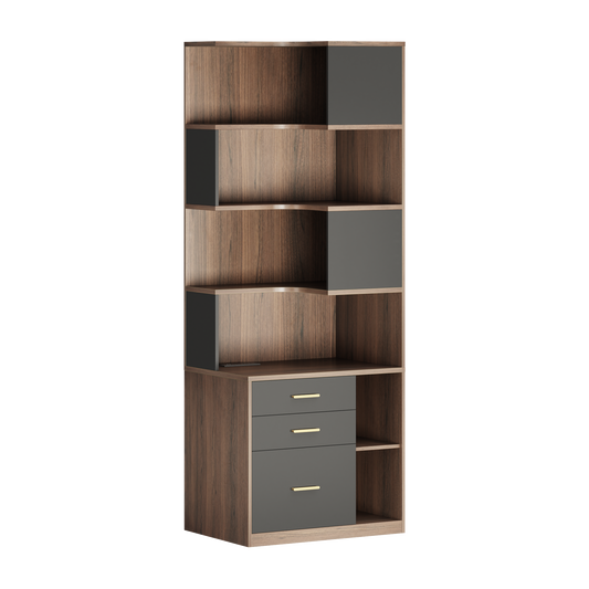 74.4" Tall L-Shaped Corner Bookshelf, 7-Tier Bookcase Black Walnut