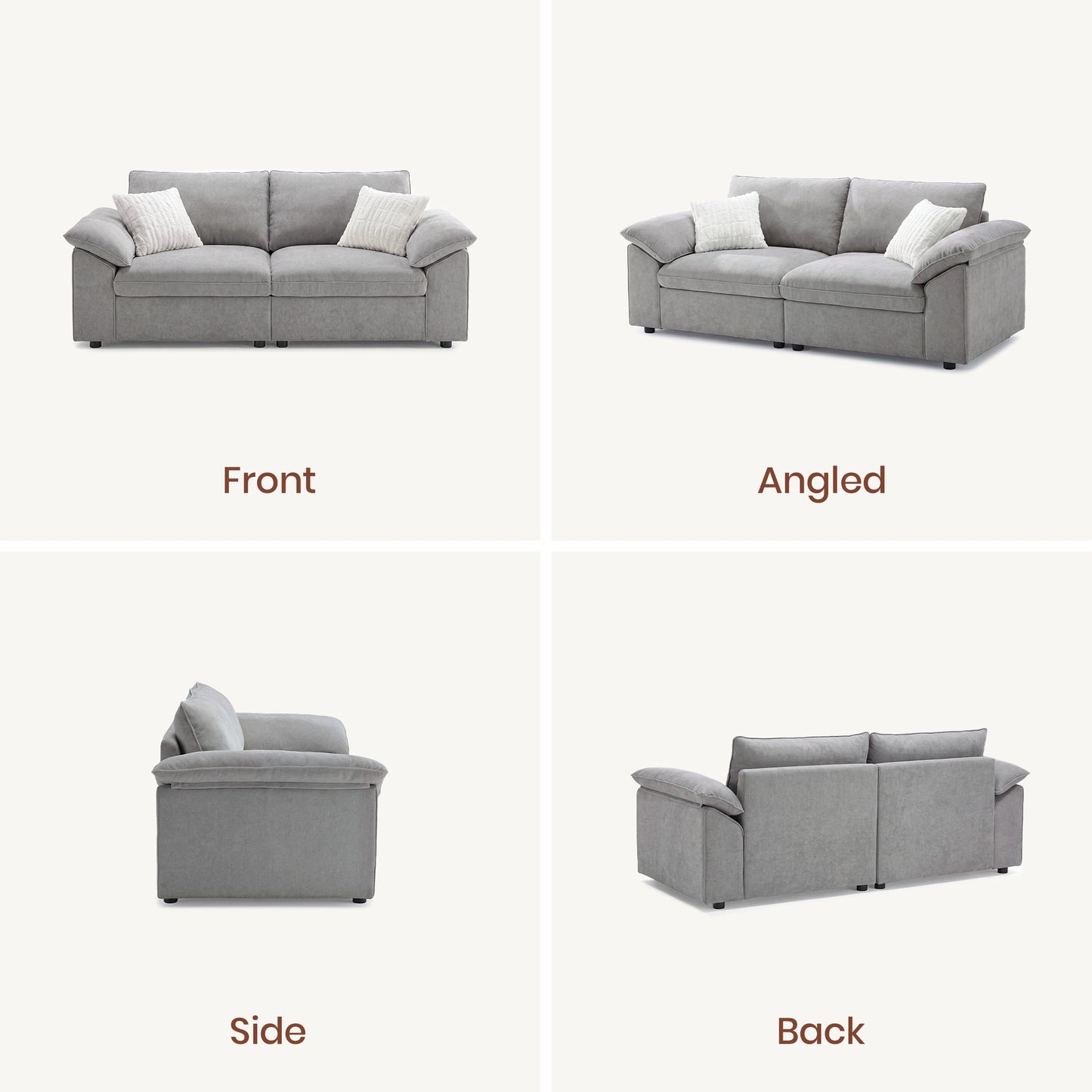 Dreamboat Modular Chenille Loveseat Sofa with Wide Arms,Gray
