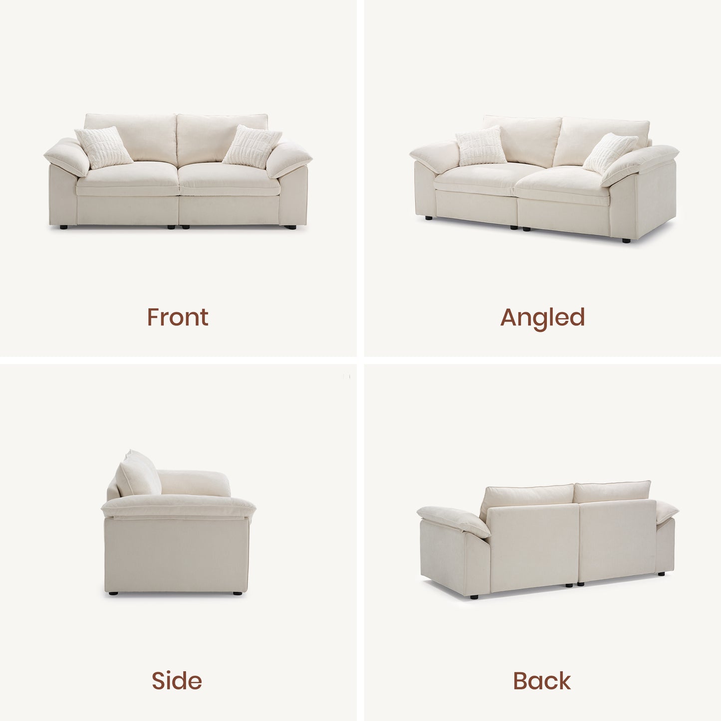 Dreamboat Modular Chenille Loveseat Sofa with Wide Arms,Beige