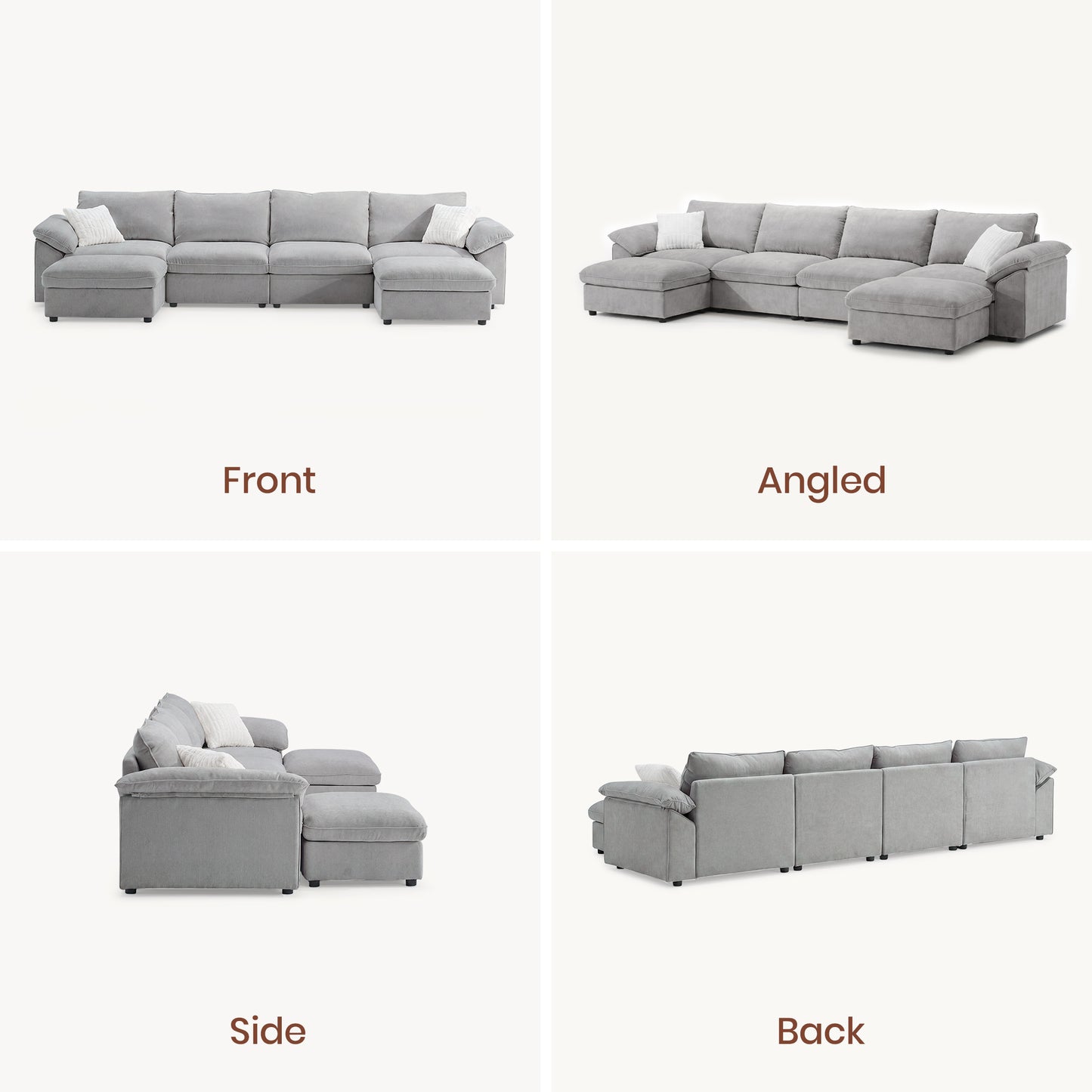 Dreamboat Modular Chenille U-Shape Sofa with Storage Ottoman,Gray