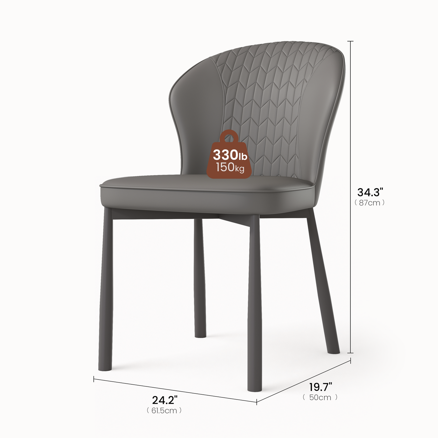2 Pack Modern Grey Wingback PVC Dining Chairs