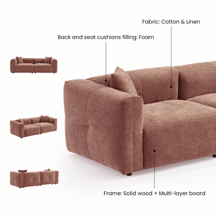 Pink Velvet 2-Seater Sofa | Modern Italian Modular Loveseat