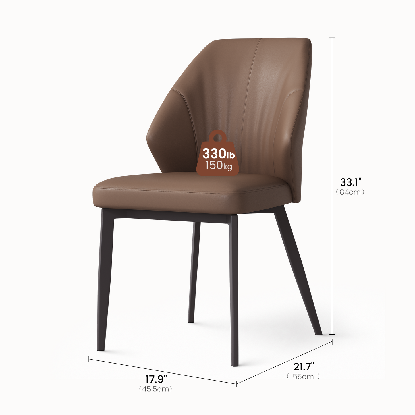 2-Pack Brown PU Leather Dining Chairs with Pleated Backrest