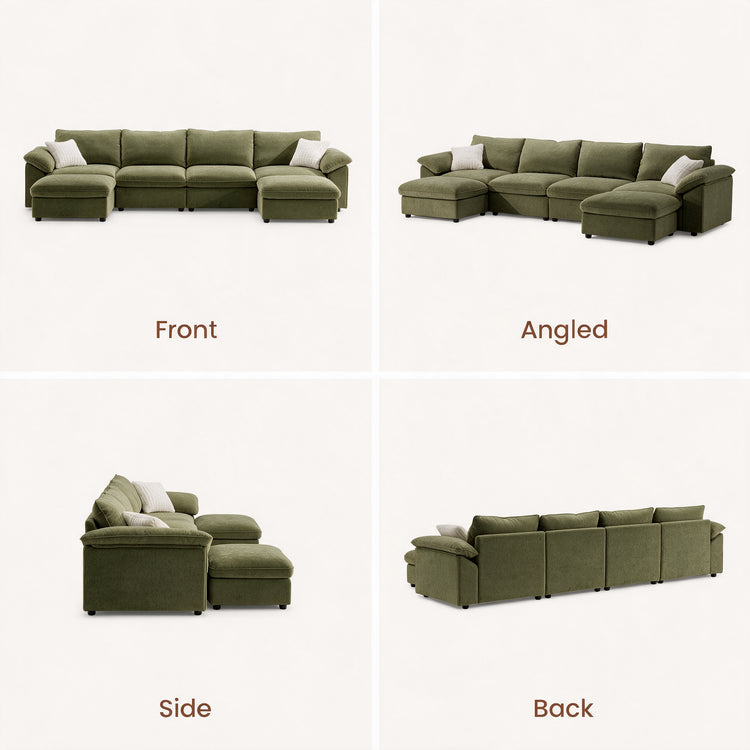 [Pre-sale]Dreamboat Modular Chenille U-Shape Sofa with Storage Ottoman, Green