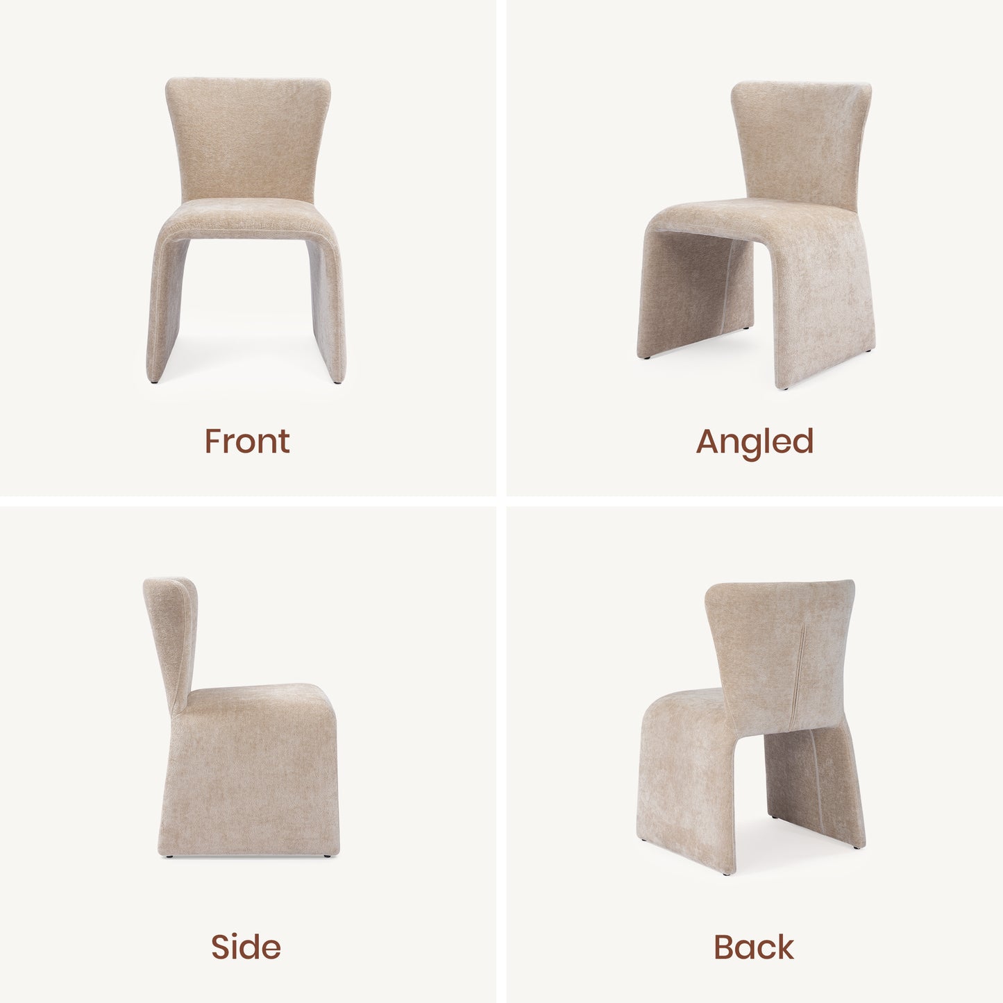 U Base Chenille Dining Chairs Set of 2,Light Coffee