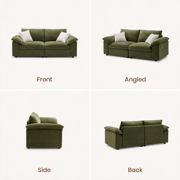 [Pre-sale] Dreamboat Modular Chenille Loveseat Sofa with Wide Arms, Green