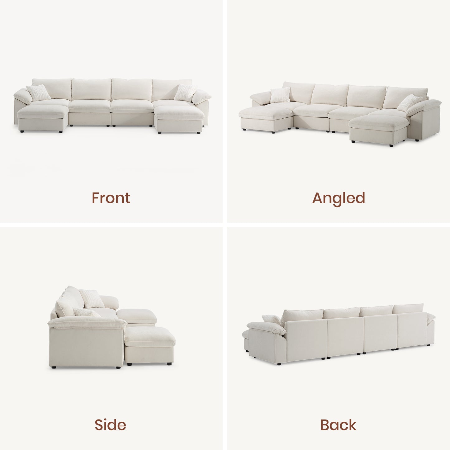 Dreamboat Modular Chenille U-Shape Sofa with Storage Ottoman,Beige