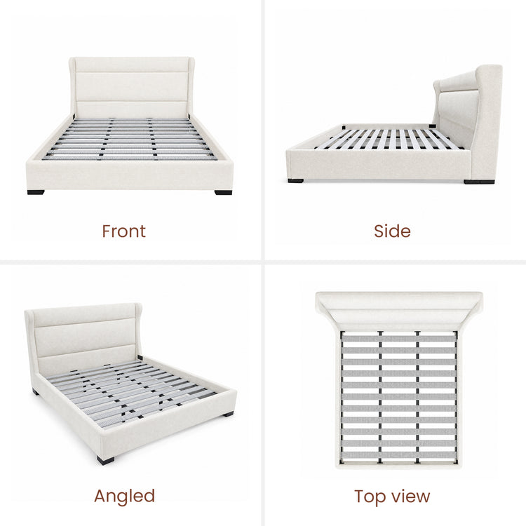 King Chenille Upholstered Bed with Wingback Headboard, Wood Slat Support