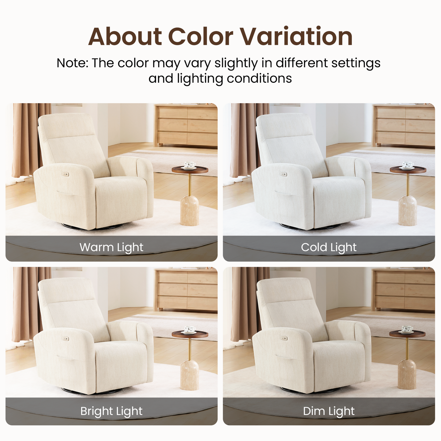 Nursery Power Swivel Glider Recliner with Adjustable Headrest & USB-C、Beige