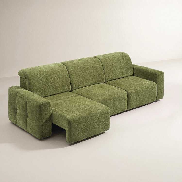 120.9" Green Chenille 3-Seat Power Reclining Sofa with Adjustable Headrests