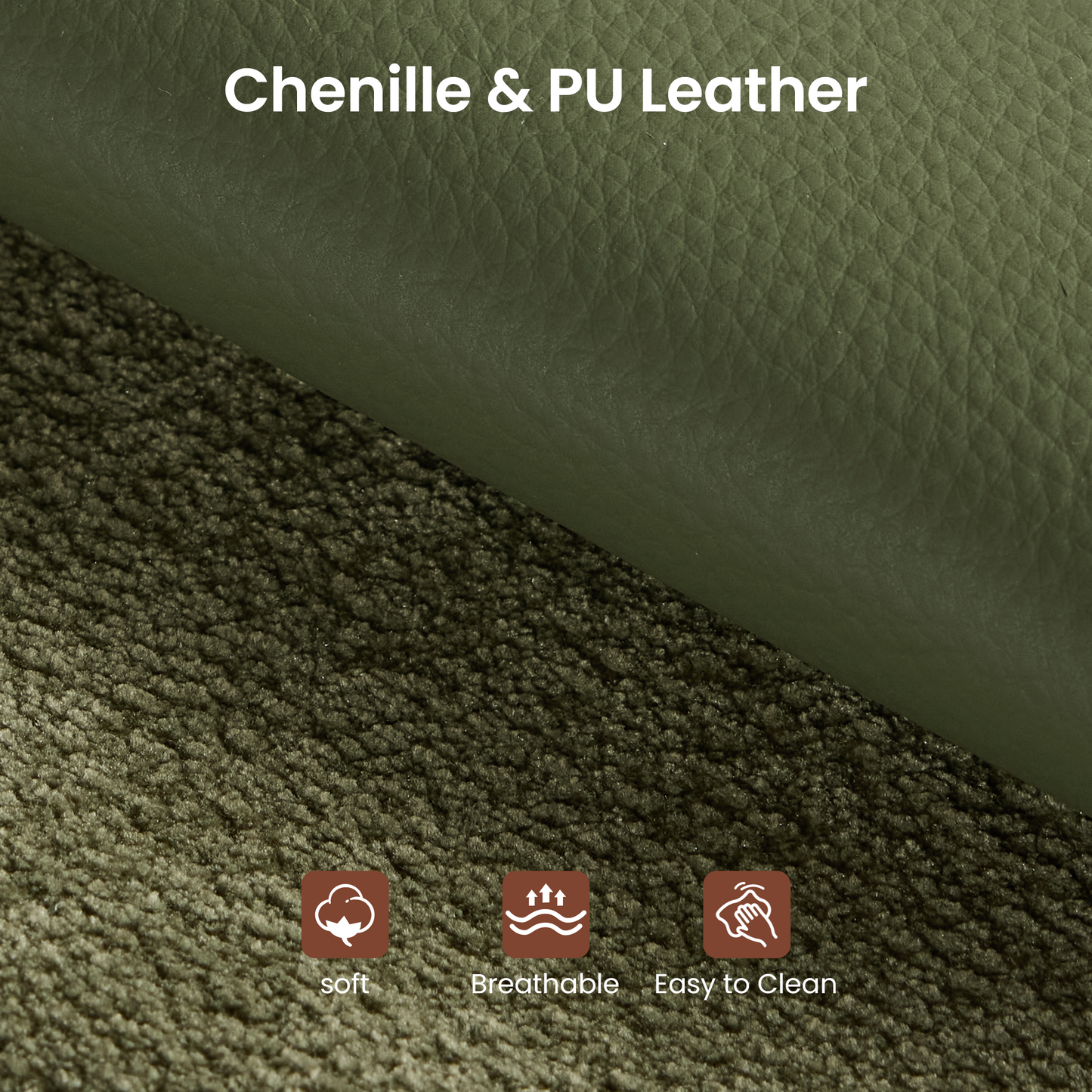 [Pre-Sale] 121" Modern 3-Seater Sectional Sofa with Left Chaise-Olive Green Chenille & Faux Leather Lounge Couch