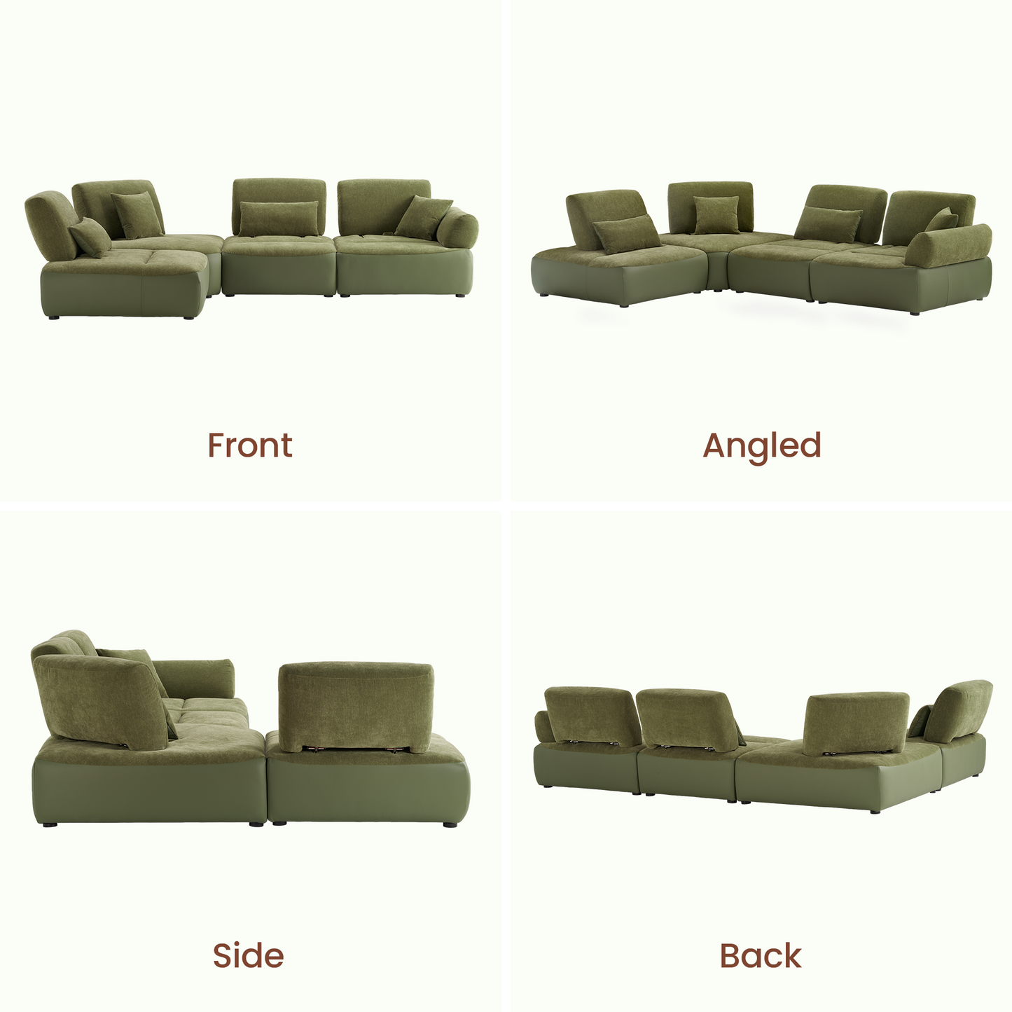 [Pre-Sale] 121" Modern 3-Seater Sectional Sofa with Left Chaise-Olive Green Chenille & Faux Leather Lounge Couch